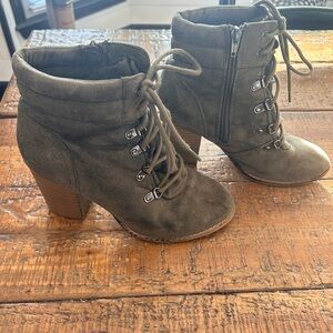 Olive Green Lace-Up Ankle Booties